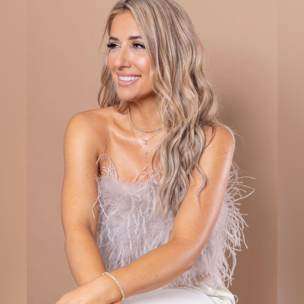 La Marque x Revolve Zaina Feather Bustier Strapless Top Womens Size Medium
